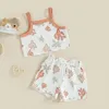 Ensembles de vêtements d'été pour bébés filles, vêtements côtelés, imprimé corail, bretelles spaghetti, débardeurs, shorts à taille élastique, tenues décontractées