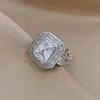 Band Rings Luxury Clear Zircon Cut Halo Engagement Ring For Women Large Square Cubic Zirconia Bezel Cluster Ring Wedding Jewelry Lover GiftL240105