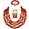 Necklace Earrings Set Red African Wedding Coral Beads Jewelry Nigerian Traditonal Bridal Party