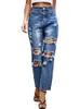 Women's Jeans Benuynffy Boyfriend Spring Summer Mid Waist Straight Leg Ripped For Women Streetwear Distressed Denim Pants