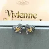 Studörhängen Western Empress Dowager Silver Saturn Vatten droppar Långt mousserande Diamond Crystal Ear Studs Klipp Två Wear Style Fashion för kvinnor smycken EPF9