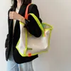 Sac fourre-tout en toile pour femmes, Patchwork, grande capacité, Shopping, voyage, mode Ins, facile à assortir, Beige, jaune Fluorescent, 240106