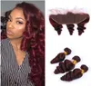 99J Bourgogne Loose Deep Wave Human Hair Wefts 3 Bunds med 13x4 spets frontala brasilianska hårförlängningar rött vin färg7791012