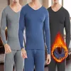 Herrens termiska underkläder Mens V-hals Set Long Johns Men Autumn Winter Shirt and Pants 2 Piece Man Clothing