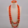 Necklace Earrings Set 32inches Long Orange Nigerian Coral Beads Jewelry For Men African Wedding Groom