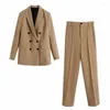 Costumes pour femmes Ensemble deux pièces Pantalon de couleur unie Style anglais Double boutonnage Manches longues 2024 Automne Hiver Blazer Taille haute Droit