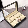 Lnofxas Watch Box 12-Lot Watch Case z dużą szklaną pokrywką zdejmowane poduszki zegarkowe Pudełko Organizator Prezent dla bliskich 240105