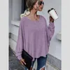 T-shirt da donna Casual Tinta unita Con lacci Backless Allentato Top da donna T-shirt in cotone con spalla scesa Manica lunga Felpa pullover Donna