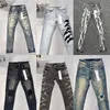 Paarse designer heren ksubi jeans gescheurde rechte normale jeans hiphop taille gewassen oude lange zwarte jeans gestapelde jeans