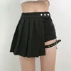 Faldas plisadas medias góticas de verano estilo Harajuku Punk faldas irregulares a cuadros para mujer faldas negras asimétricas de cintura alta 240105