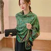 Sciarpa di seta di lusso verde militare Donna Primavera Stampato Scialli di uccelli Avvolge Lady Morbida Bandana Foulard Estate Pareo Stola Lunga Copricostumi 240106