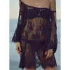 Women Summer Lace Crochet Bikini 2022 Cover Up Bathing Suit Off Shoulder White Black Pure Color Loose Beach Dress Women