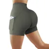 Sportträning shorts kvinnor hög midja sömlös fitness scrunch rumpa gym leggings cross pocket yoga byxor 240106