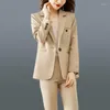 Kvinnors tvåstycksbyxor 2024 Kvinnor Spring Set Female Office Lady Black Suit Jacket Long Trousers Ladies Outfit Work Clothes E143