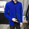 Abiti da uomo Autunno Borgogna Marrone Blazer Hombre Luxury Uomo Slim Xadrez Masculino Colletto alla coreana Stampa di personalità Velluto