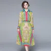 2024 Spring Women's Set (Shirt + Kjol) Summer Elegant Pastoral Landscape Painting Bluses and Pleated Kirt Two-Piece-Set