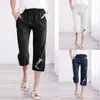 Pantaloni da donna adatti per le donne Pantaloni estivi in lino con coulisse elastica a vita alta Pantaloni dritti a gamba larga