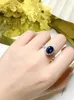 Cluster Rings Light Luxury Oval Colored Treasure 925 Pure Silver Minimalist Ring Set With High Carbon Diamond Fashion Wedding Jewelry