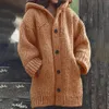 Kazak ceket kadınlar gevşek yün örgü tek kırpılmış hırka sonbahar kış orta uzunlukta versiyon hırka kapşonlu 240106
