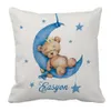 Lvyziho conjunto de cama para berço azul, nome personalizado, urso dormindo, lua, chá de bebê, presente 240106