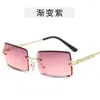 Sunglasses Fashion Woman Sun Glasses Retangle Shape Rimless Cut Edge Metal Leg Women High Quality Female Sunglass