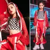 Scene Wear Girls Jazz Dance Costume Streetwear Red Net Coat Haren Pants Children Hip Hop Clothes Kpop Street Outfits VDB962