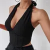 Débardeurs pour femmes Gilets montés sur le cou sexy pour femmes Col en V Sans manches Nu Midriff Lace Up Camisoles sans dos Été Casual Dames Gallus