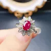 Cluster Ringen FS 5 7 Natuurlijke Ellips Ruby Bloem Ring S925 Sterling Zilver Fijne Mode Charme Bruiloft Sieraden Voor Vrouwen MeiBaPJ