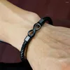 Charm Armbänder Single Mobius Ring Schwarz Herren Lederarmband Geflochten Für Männer Trend Schmuck Zubehör Magnetische Schnalle Armreif