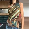 Tanques de mujer Estilo de playa de verano Las mujeres creativas usan chaleco Moda Colorido Solo hombro Manga sexy Oblicuo Leggings delgados Pequeños