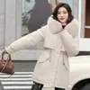 Kadınlar Parka Moda Uzun Ceket Yün Astar Kapşonlu Parkas Kış Ceket İnce Kürk yakalı Sıcak Kar Aşı Yastıklı Giysiler 240106