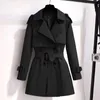 Autumn Winter Elegant Women Double Breasted Solid Trench Coat 100% Cotton Vintage Turn-Down Collar Loose Trench with Belt 240106