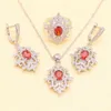 Necklace Earrings Set XUTAAYI Sterling Silver Wedding For Women Red Zircon Bracelet Pendant Ring Gift Box