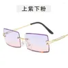 Sunglasses Fashion Woman Sun Glasses Retangle Shape Rimless Cut Edge Metal Leg Women High Quality Female Sunglass