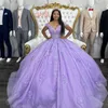 Mexico lila av axelbollklänningen quinceanera klänning för tjej pärlstav 3d blommor applikation födelsedagsfest klänningar prom klänningar söt 16