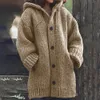 Pull manteau femmes lâche laine tricoté simple boutonnage Cardigans automne hiver mi-longue Version Cardigan à capuche 240106