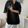 남자 캐주얼 셔츠 여름 흑백 풀오버 셔츠 남성 패션 오버 사이즈 한국 느슨한 짧은 슬리브 남성 드레스 m-2xl