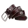 Ceintures 3.8cm Ceinture de cowboy de haute qualité en cuir véritable tressé hommes rivets peau de vache celte chevalier personnalité mâle punk