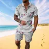 Herrspårar 2024 Floral Plant Mönster 3D Print Summer Sweatsuit Set Casual dragkedja Collar Polo Shirt and Shorts 2pcs Set Tracksuit