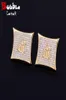 Iced Out Men Earring Square Stud Gold Color Material Full Zircon Copper Screw Push Back Charm Hip Hop Jewelry Rock Street6920145