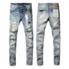 Jeans viola firmati Pantaloni denim Jeans da uomo Jeans firmati Uomo Pantaloni neri Abbigliamento da moto slim fit jeans da motociclista dritto retrò strappato di alta qualità