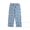 Jeans jacquard blu pantaloni lunghi larghi gamba dritta da uomo streetwear pantaloni larghi in denim grafica Y2k Jean da uomo 240106