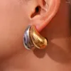 Boucles d'oreilles en acier inoxydable plaqué or pour femmes, bijoux à breloques en métal lisse, goutte d'eau, tendance, étanche