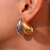 Pendientes de tuerca de acero inoxidable chapado en oro, pendiente de gota de lágrima para mujer, gota de agua de Metal liso, joyería de moda resistente al agua