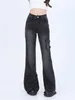 Jeans femininos americano retro borboleta retalhos para primavera e outono mulheres tendência micro alto-falante personalizado emagrecimento calças casuais