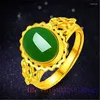 Cluster Ringe Grüner Jade Ring Damen 925 Silber Mode Geschenke Edelstein Naturschmuck Zirkon Chalcedon Herren Charm Amulett Kristall