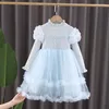 Vestidos de menina bebê meninas rendas lolita suéter vestido manga comprida tricô remendo tule princesa vestido outono inverno roupas lindas roupas casuais