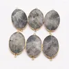 Pendentif Colliers 2pcs / lot Pierre Naturelle Ovale Labradorite Connecteur Minéral Guérison Plaqué Or Bord Collier DIY Bijoux En Gros