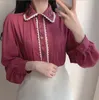 Kvinnor Söta bågband Ribbon Tops Preppy Style Vintage Japan Korea Designknapp Eleganta formella skjortor Blusar 240106