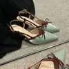 Sapatos de vestido Bow Tie Color Block Back Hollow Bombas Satin Strap Sandálias Mulheres Apontadas Toe Stiletto Salto Alto Sandalias Mujer Verano